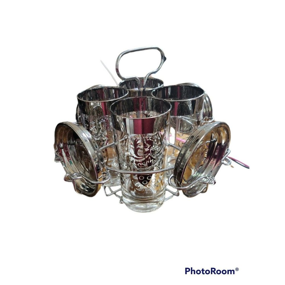 COPY - Vintage Kimiko Silver Knight Set of 4 Highball Glasses, 4 Coaster, and C…
